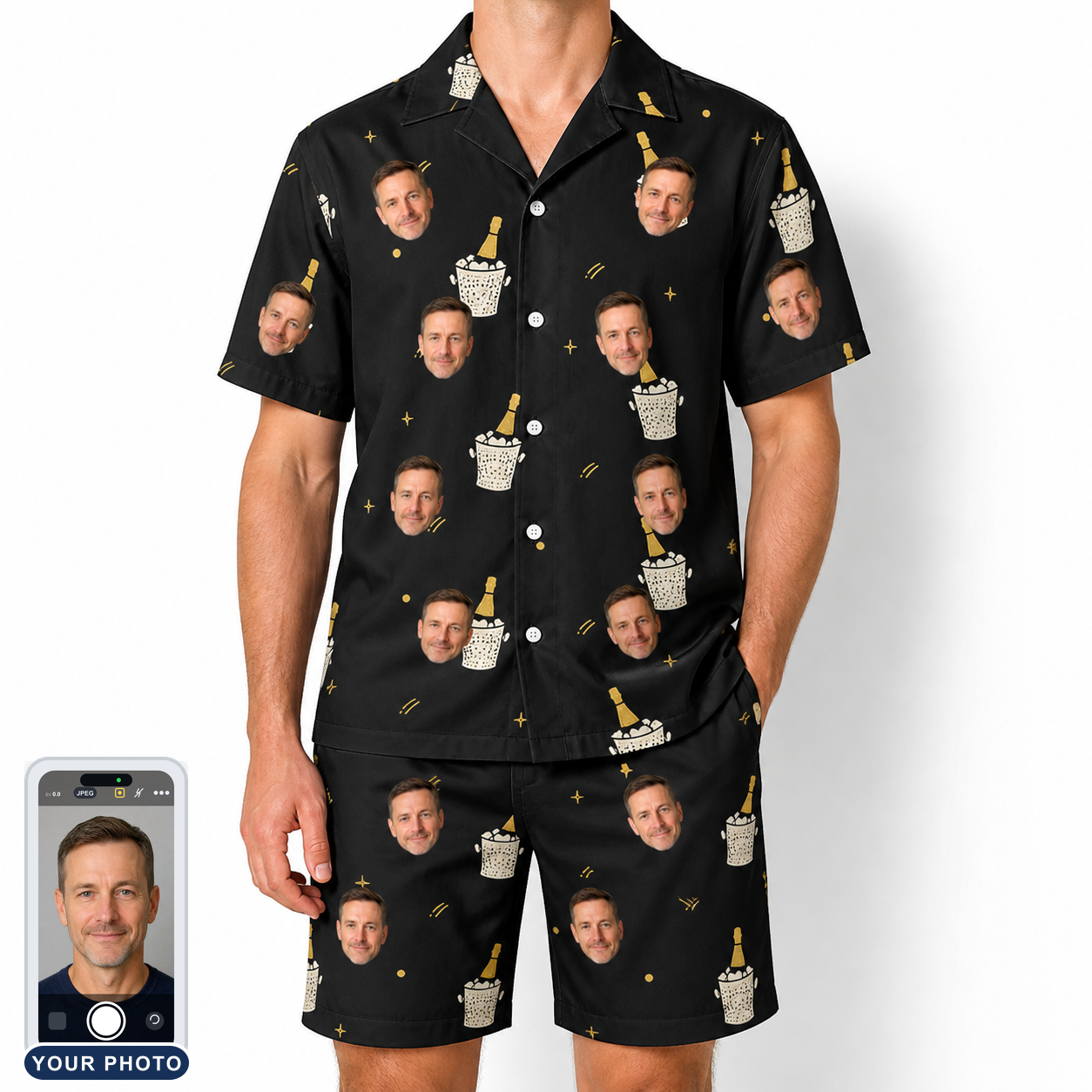 Men's Frosted Flutes Custom Face Shirt & Shorts Set