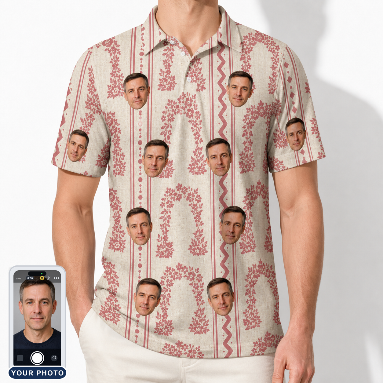 Men's Beach Bouquet Custom Face Polo Shirt