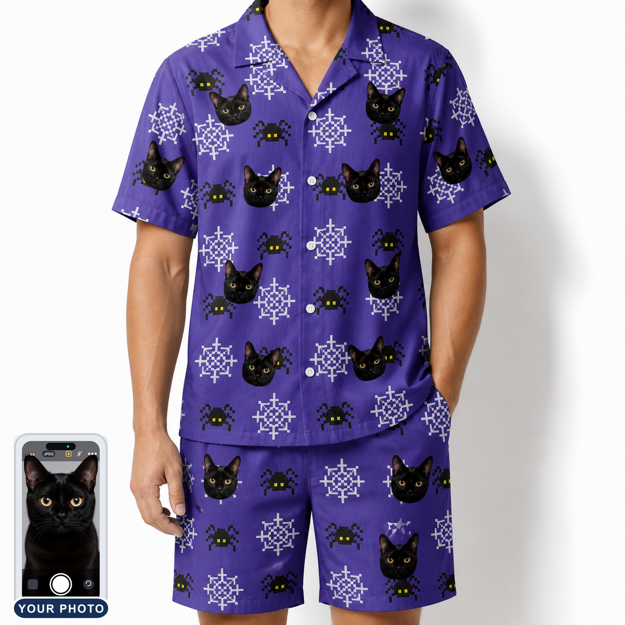 Men's Leggy Lurkers Custom Cat Face Shirt & Shorts Set