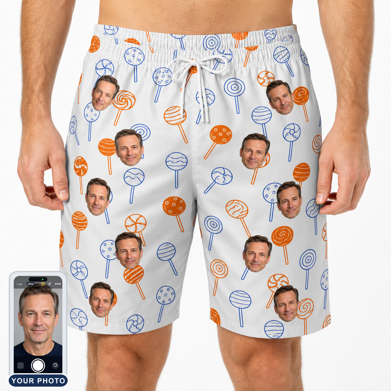 Men's Taffy Twirl Custom Face Beach Shorts