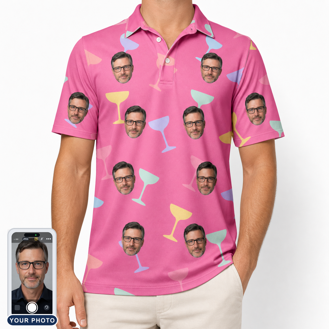 Men's Prosecco Pizzazz Custom Face Polo Shirt