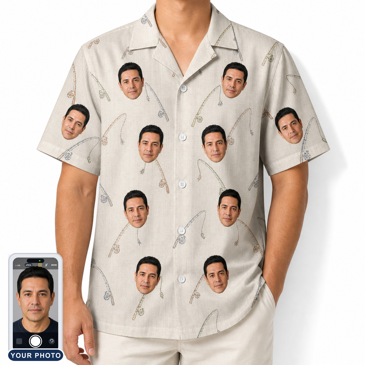 Men's Fishing Frenzy Custom Face Hawaiian Shirt