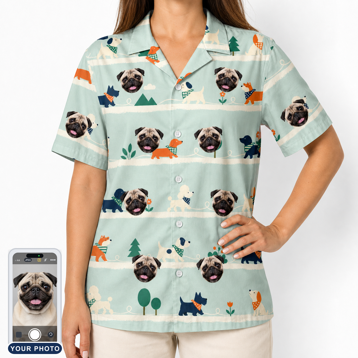 Women's Kerchief Kapers Custom Dog Face Hawaiian Shirt