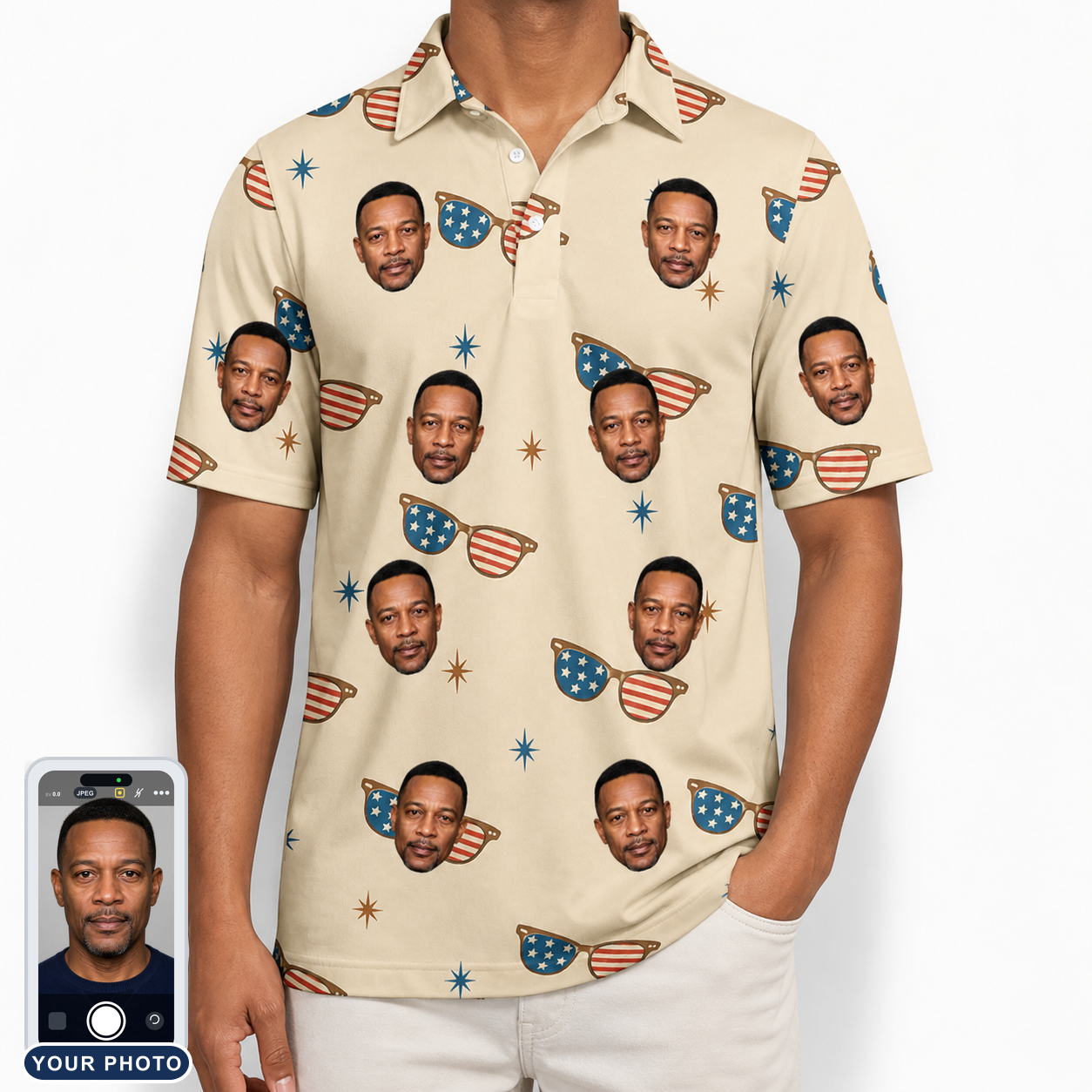 Men's Freedom Shades Custom Face Polo Shirt
