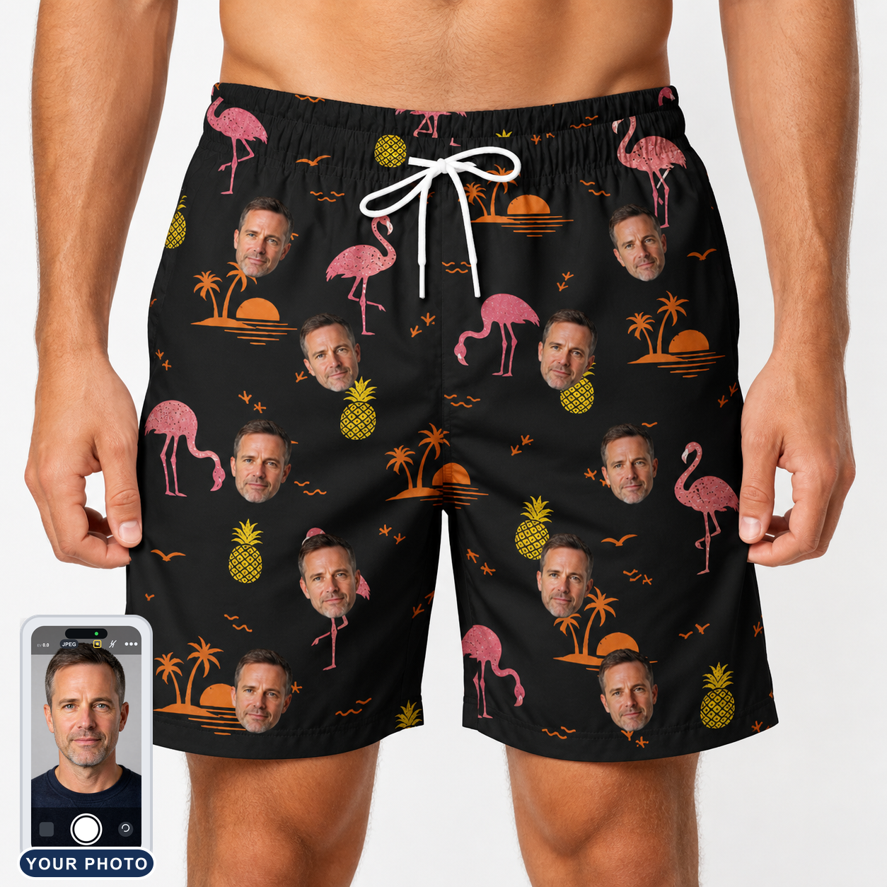 Men's Flocktail Hour Custom Face Beach Shorts