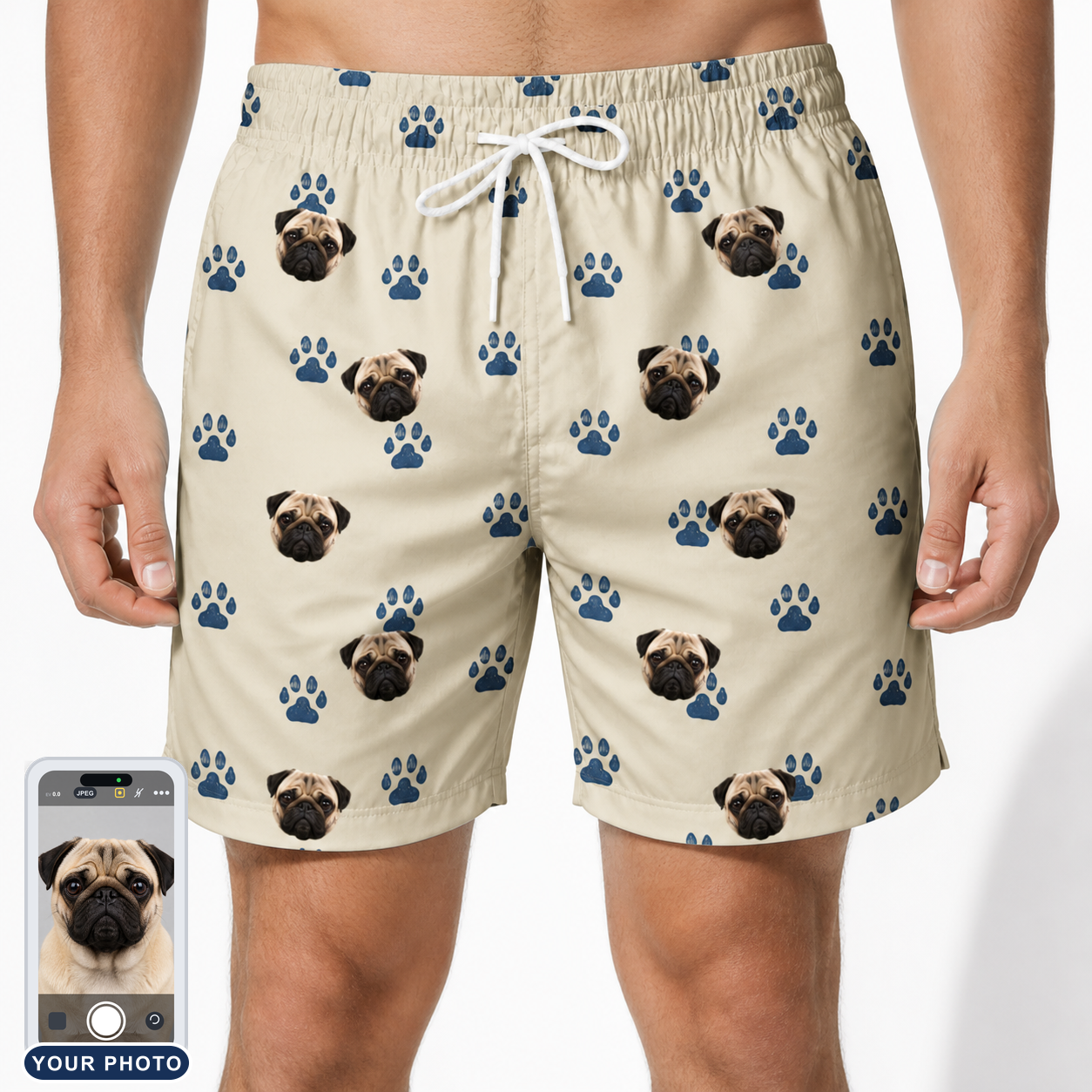 Men's Puppy Prints Custom Dog Face Beach Shorts
