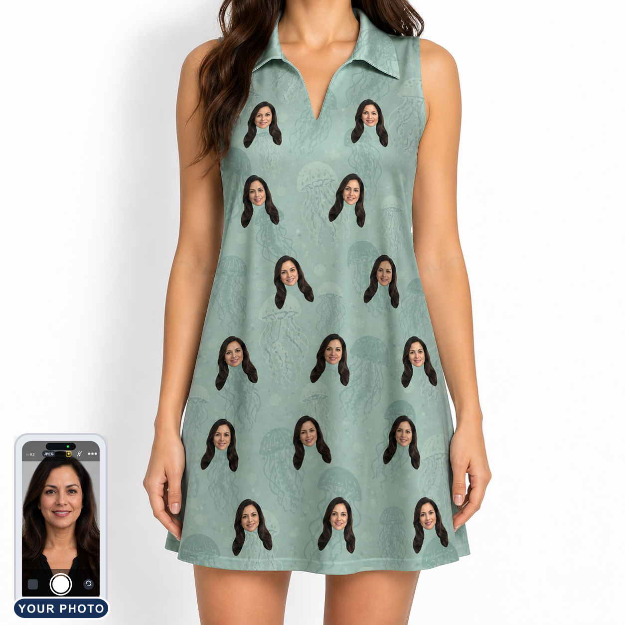 Women's Jelly Jaunt Custom Face V-Neck Dress