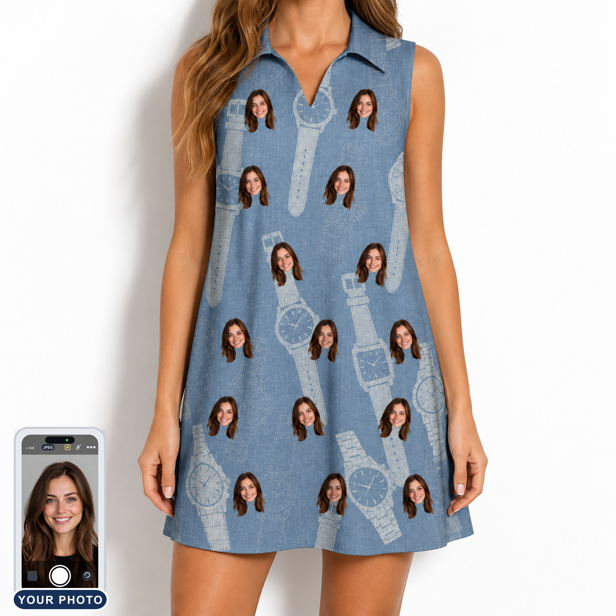 Women's Chrono Chaps Custom Face V-Neck Dress
