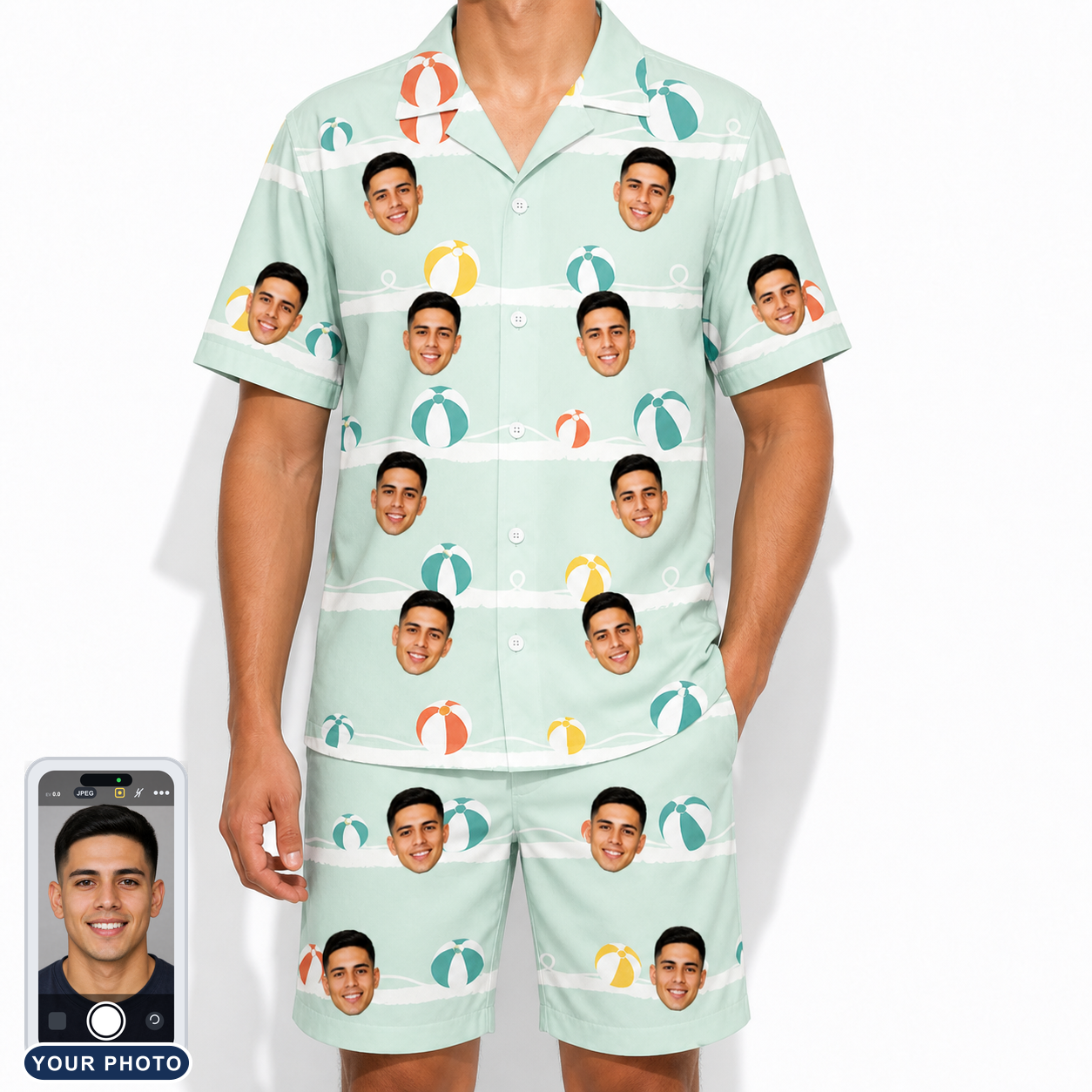 Men's Beach Ballad Custom Face Shirt & Shorts Set