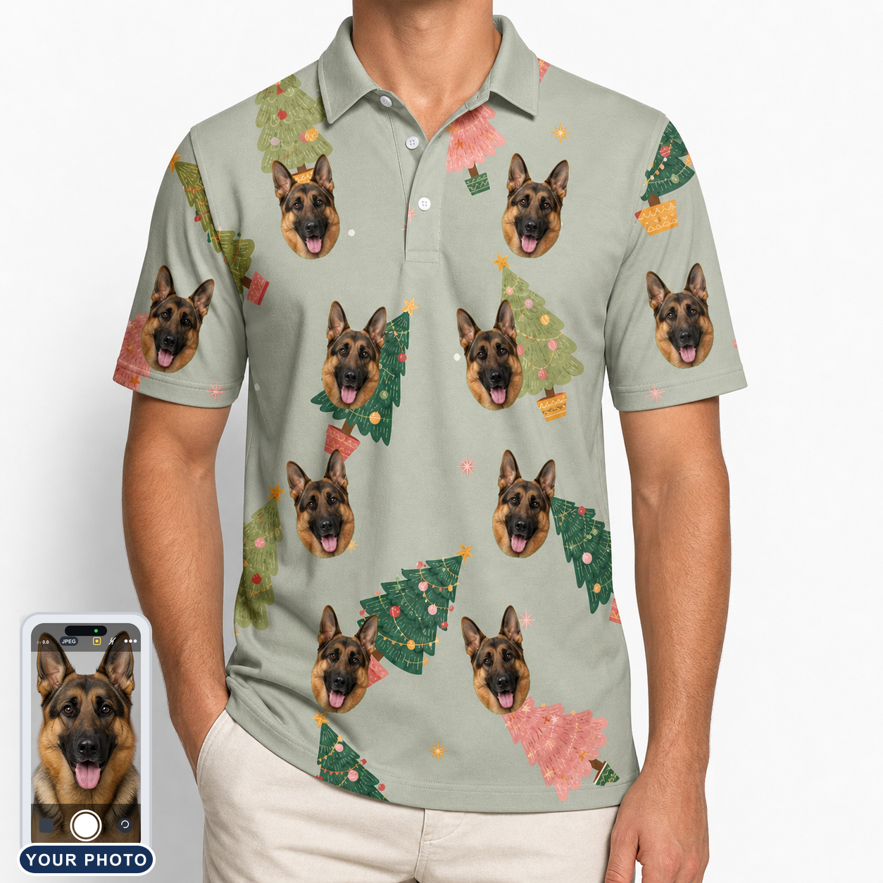 Men's Trimmed Tannenbaums Custom Dog Face Polo Shirt
