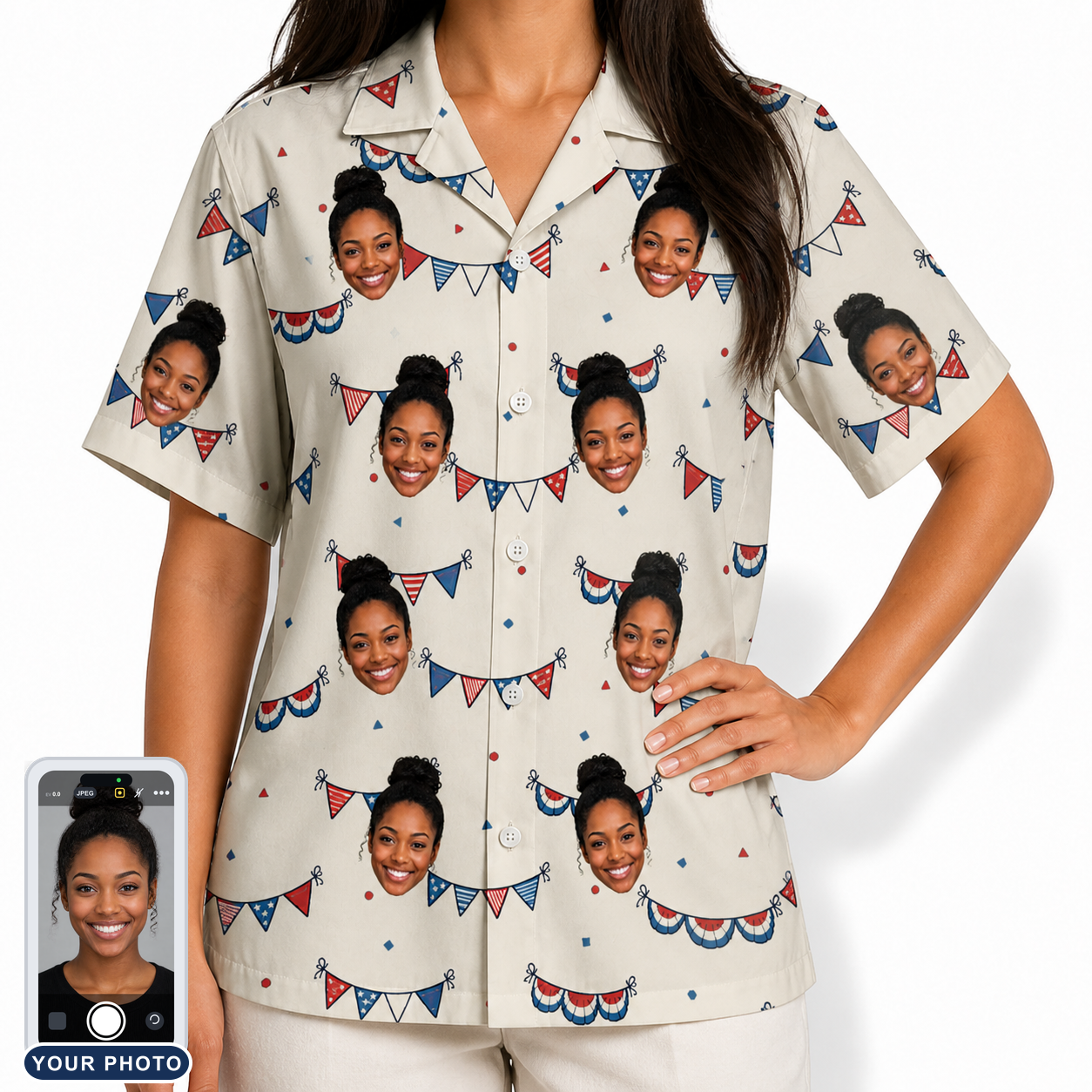 Women's Americana Arc Custom Face Hawaiian Shirt