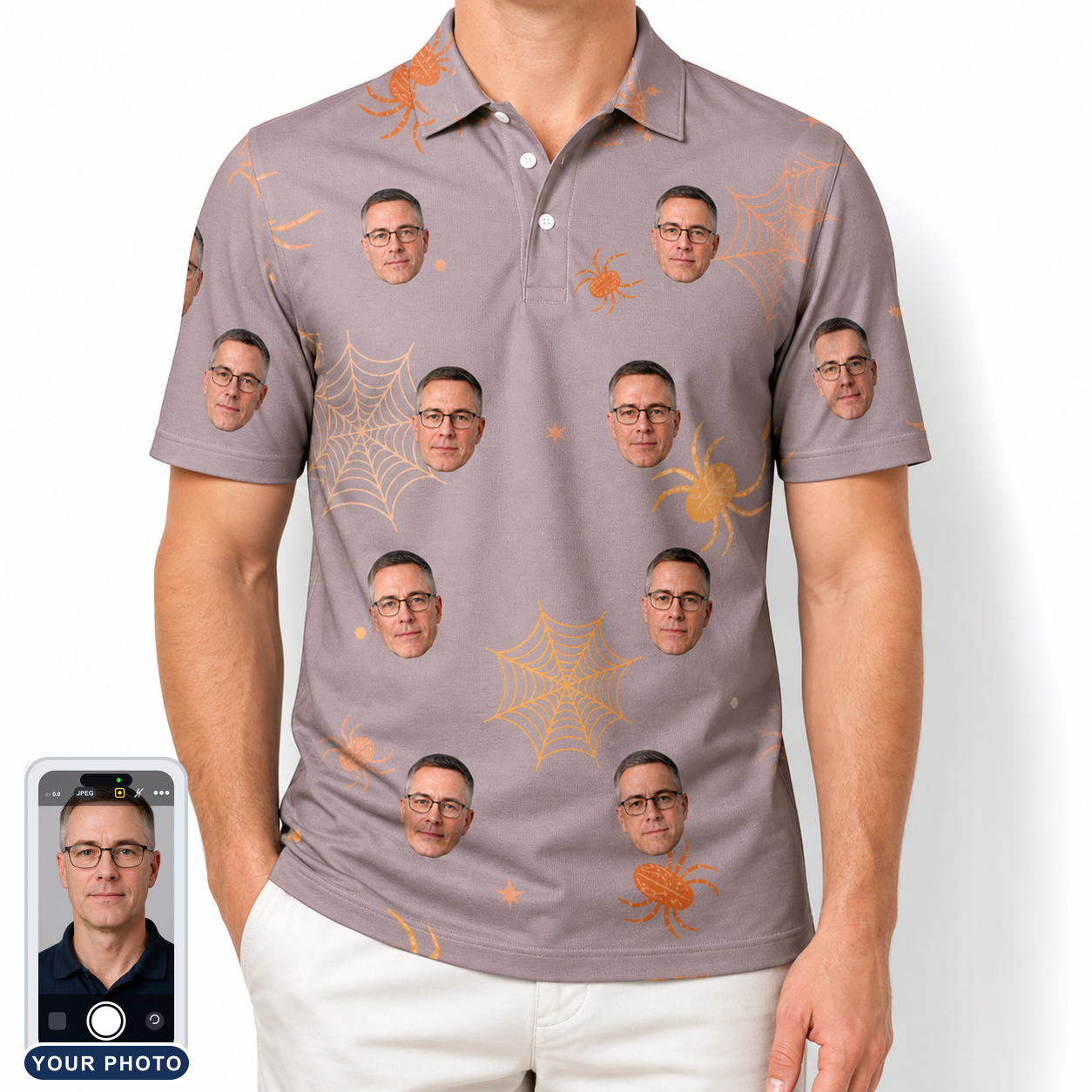 Men's Haunted Lattice Custom Face Polo Shirt