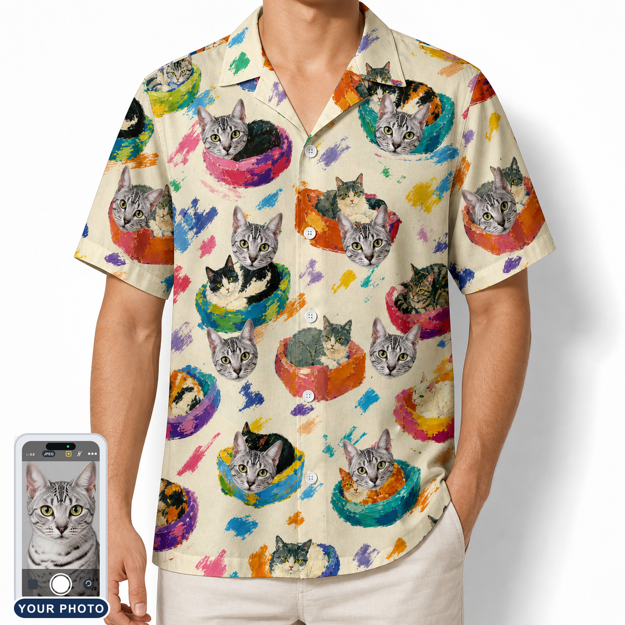 Men's Catnap Cabins Custom Cat Face Hawaiian Shirt