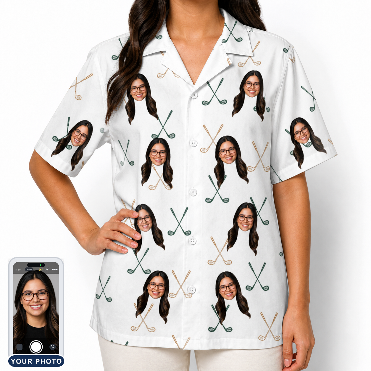 Women's Golf Glyphs Custom Face Hawaiian Shirt