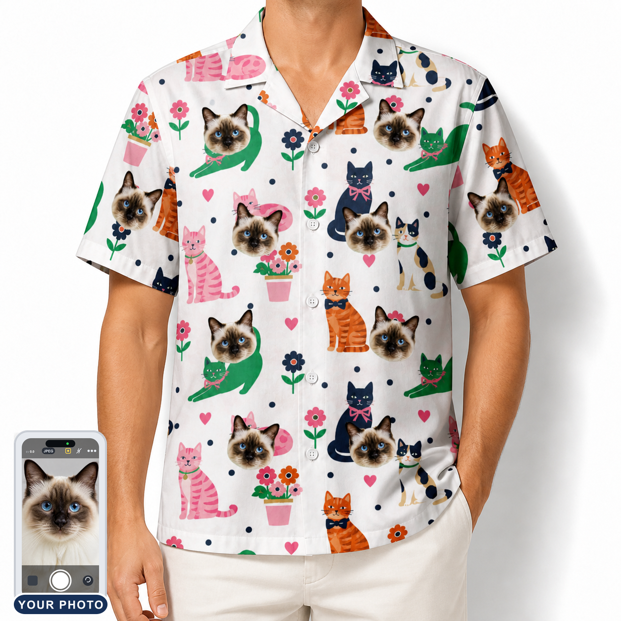 Men's Furball Follies Custom Cat Face Hawaiian Shirt
