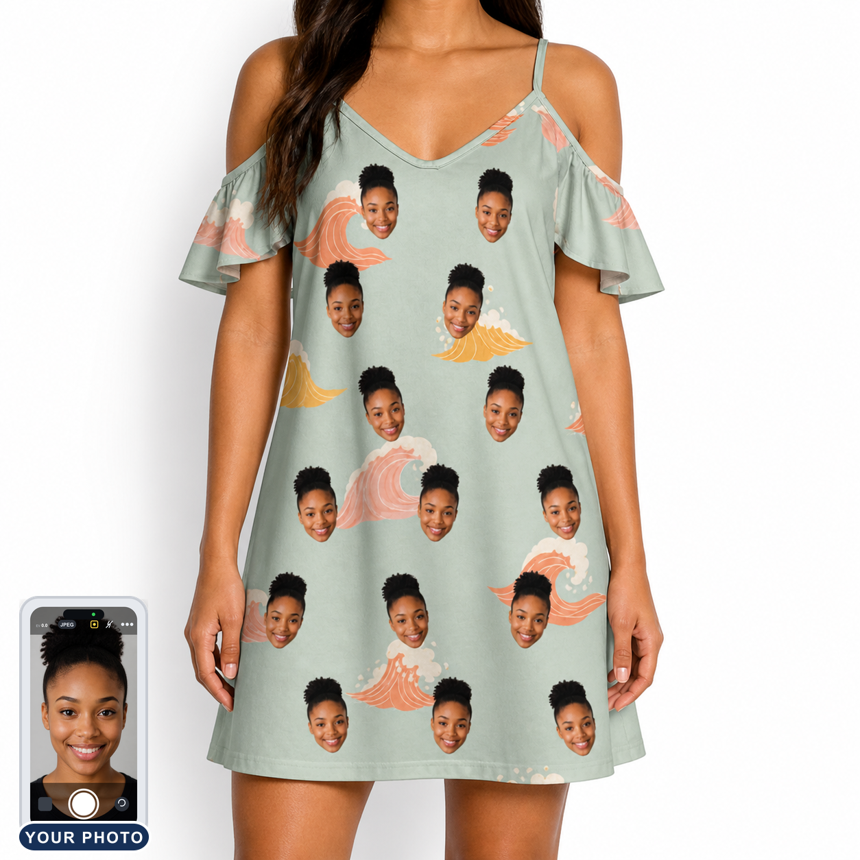 Women's Surf Symphony Custom Face Off-Shoulder Dress