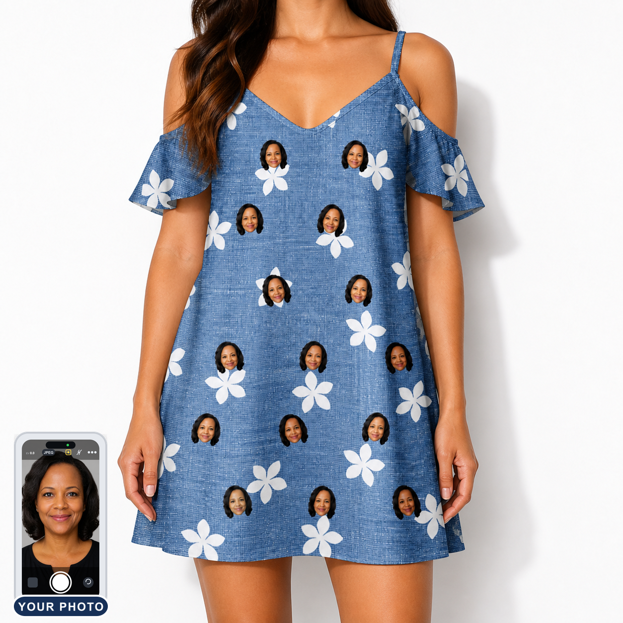 Women's Bloom Lagoon Custom Face Off-Shoulder Dress