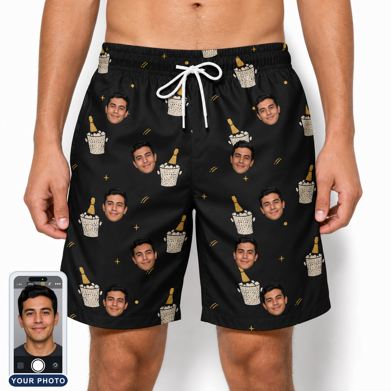 Men's Frosted Flutes Custom Face Beach Shorts
