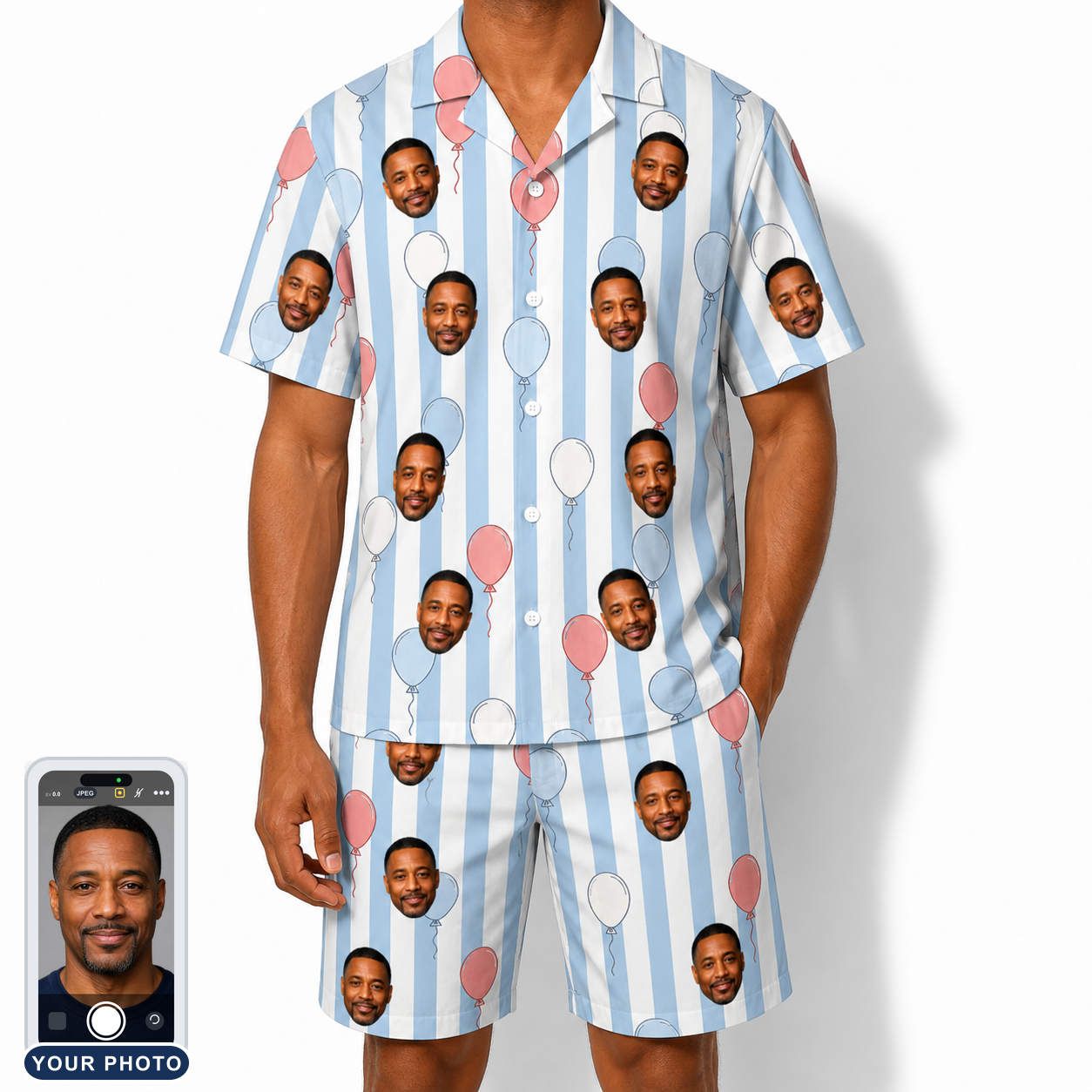 Men's Tri-Color Tumble Custom Face Shirt & Shorts Set