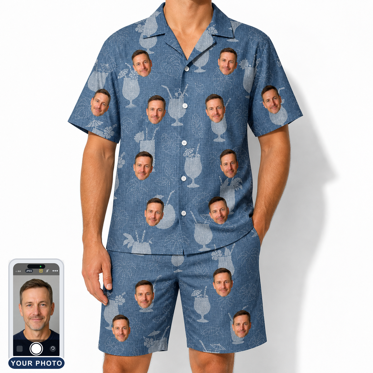 Men's Retro Rhumba Custom Face Shirt & Shorts Set