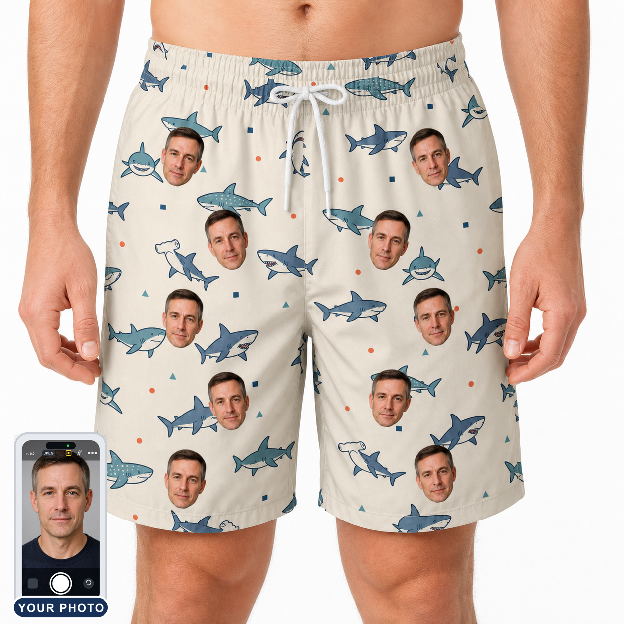 Men's Pocket Sharks Custom Face Beach Shorts