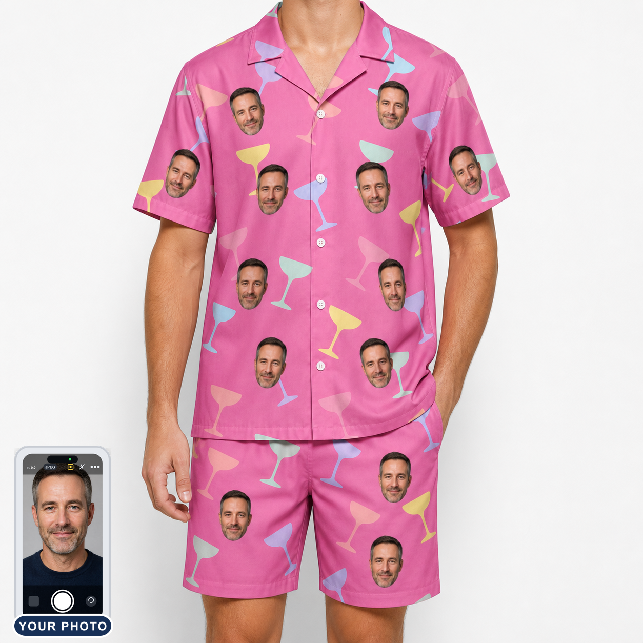 Men's Prosecco Pizzazz Custom Face Shirt & Shorts Set