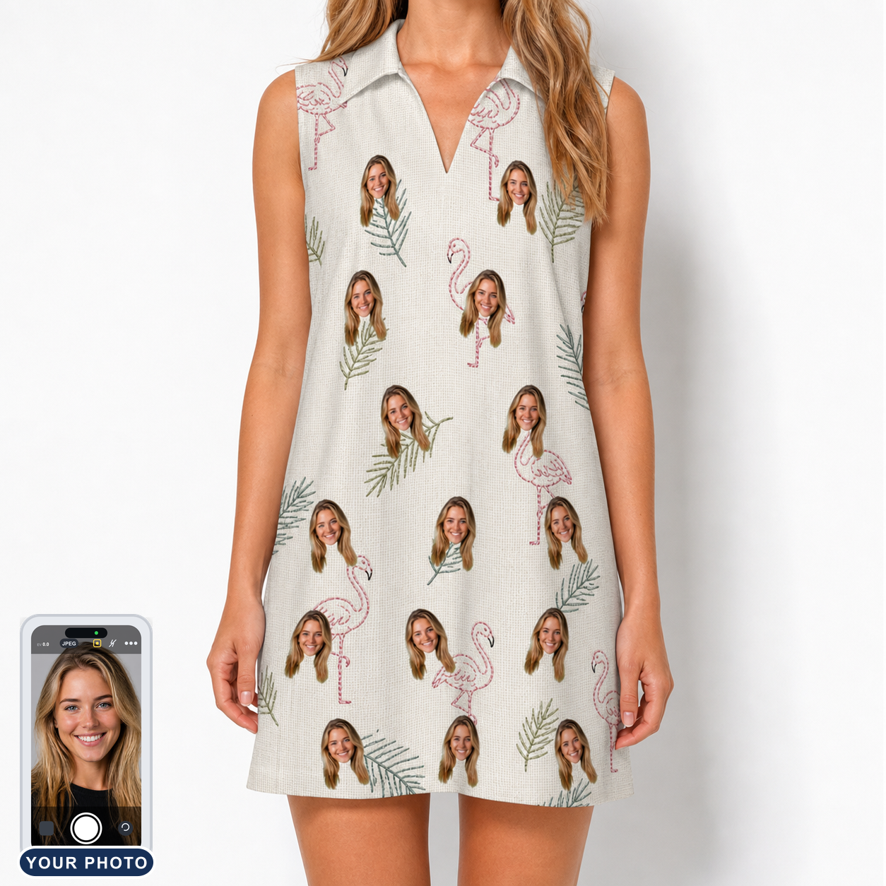 Women's Tropical Tippytoes Custom Face V-Neck Dress