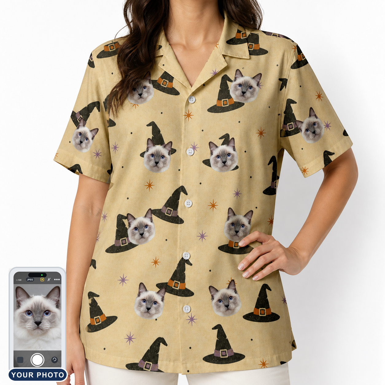 Women's Spellbound Spires Custom Cat Face Hawaiian Shirt