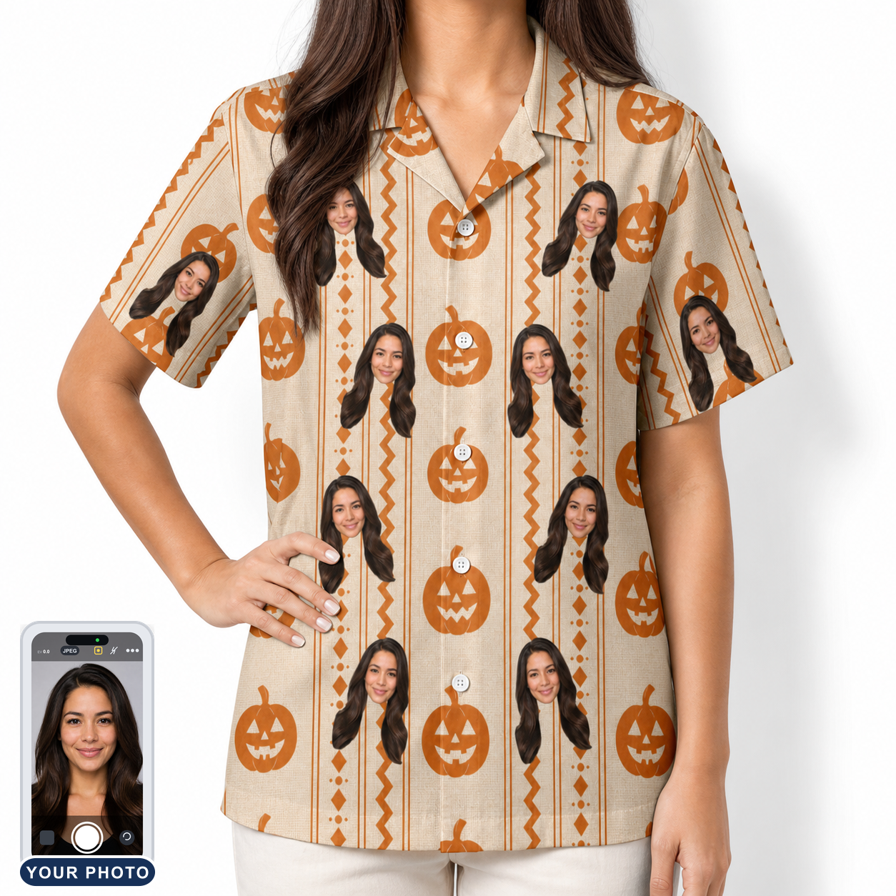 Women's Spooky Squash Custom Face Hawaiian Shirt