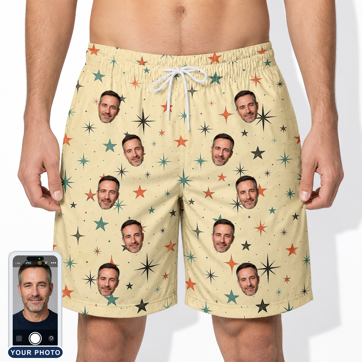 Men's Shimmer Shindig Custom Face Beach Shorts