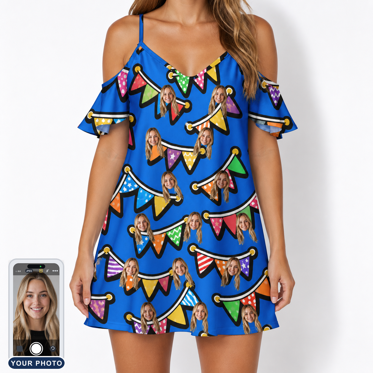 Women's Tipsy Tassels Custom Face Off-Shoulder Dress