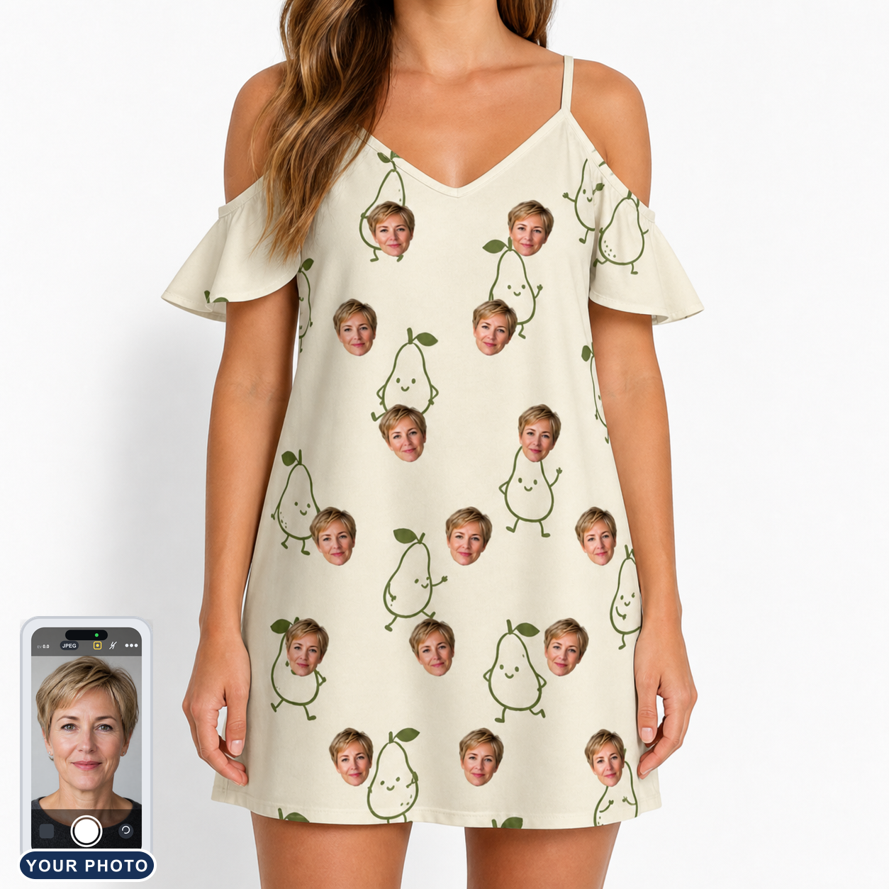 Women's Pear Pressure Custom Face Off-Shoulder Dress