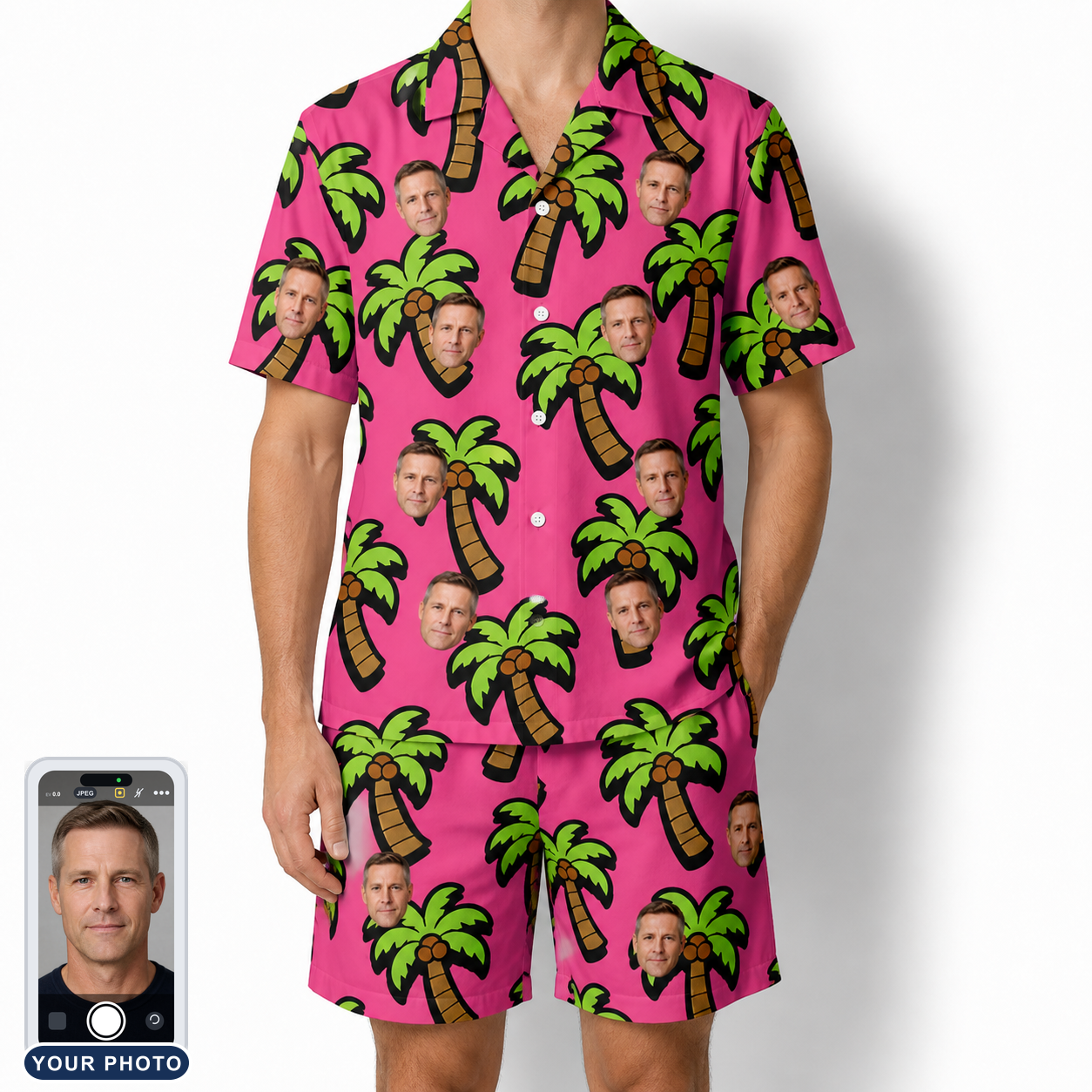 Men's Sunset Plumeria Custom Face Shirt & Shorts Set