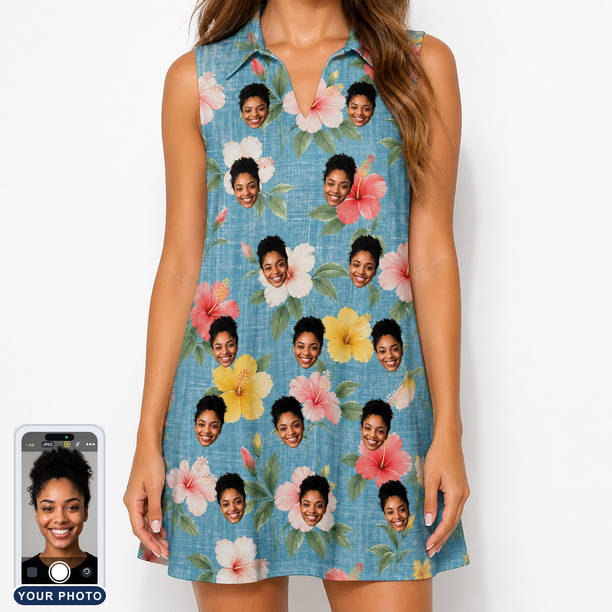 Women's Petal Party Custom Face V-Neck Dress