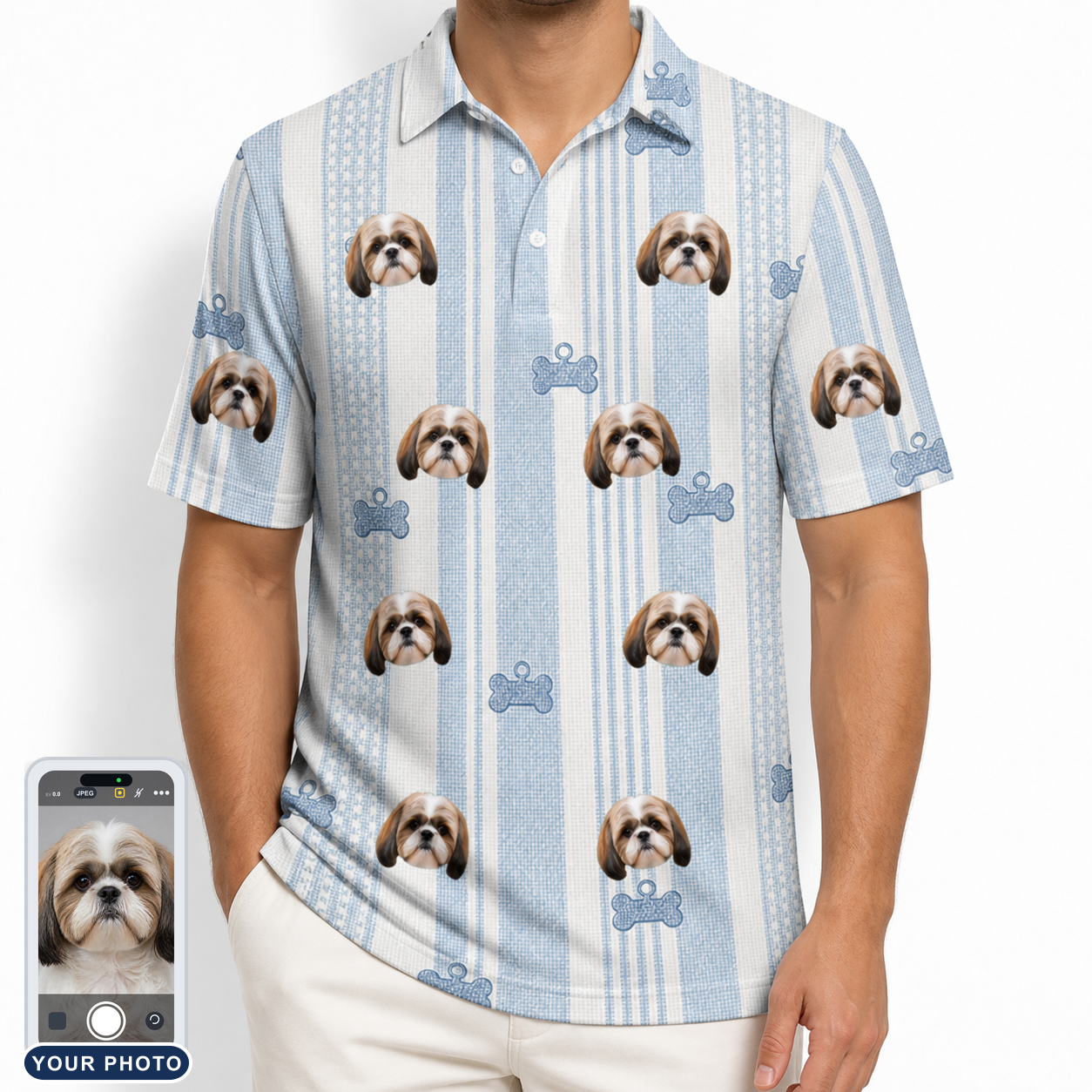 Men's Pup Pendants Custom Dog Face Polo Shirt