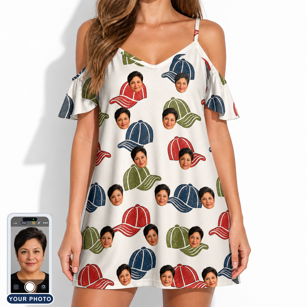 Women's Brim Bonds Custom Face Off-Shoulder Dress