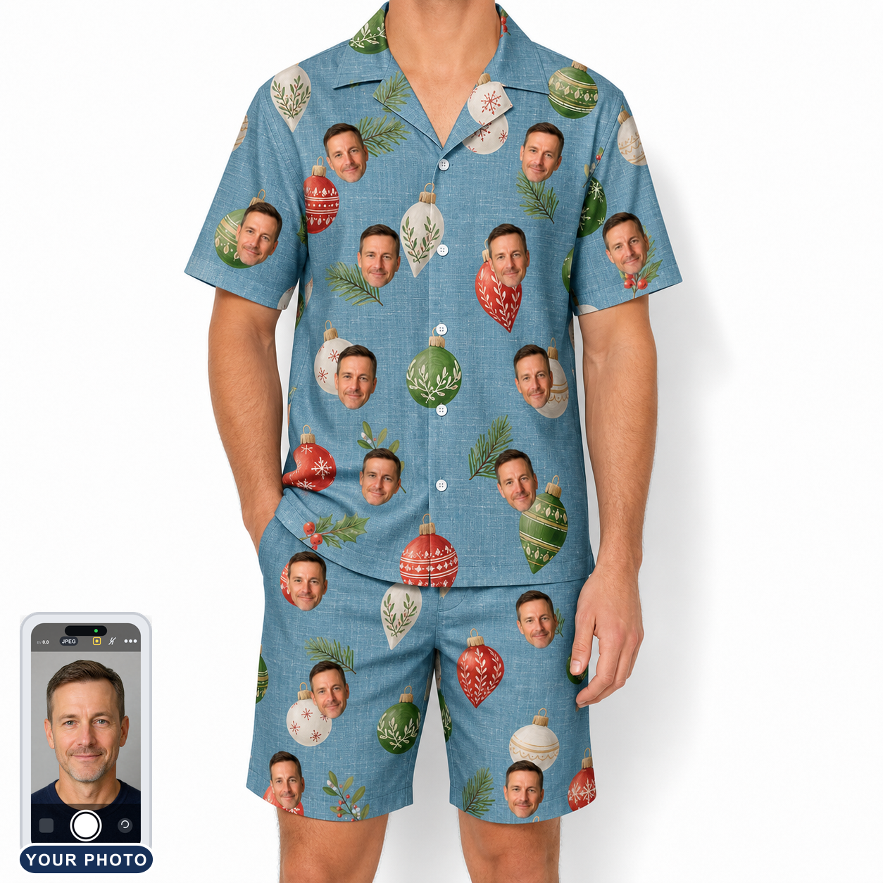 Men's Glimmer Globes Custom Face Shirt & Shorts Set