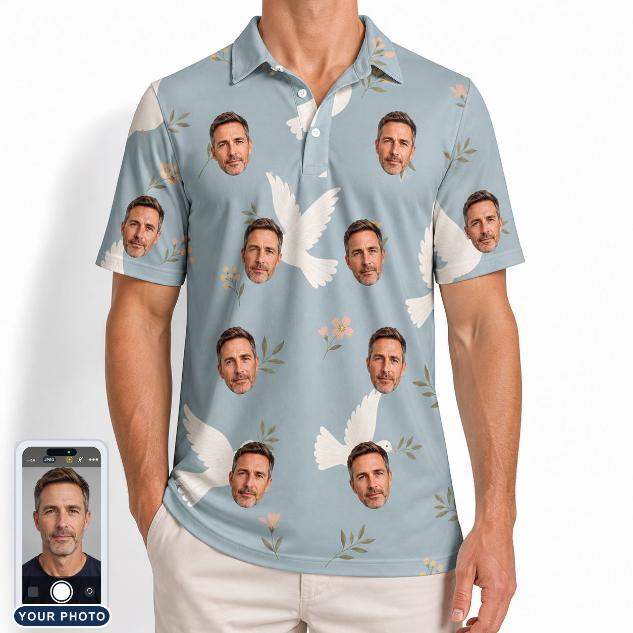 Men's Ivory Coo Custom Face Polo Shirt