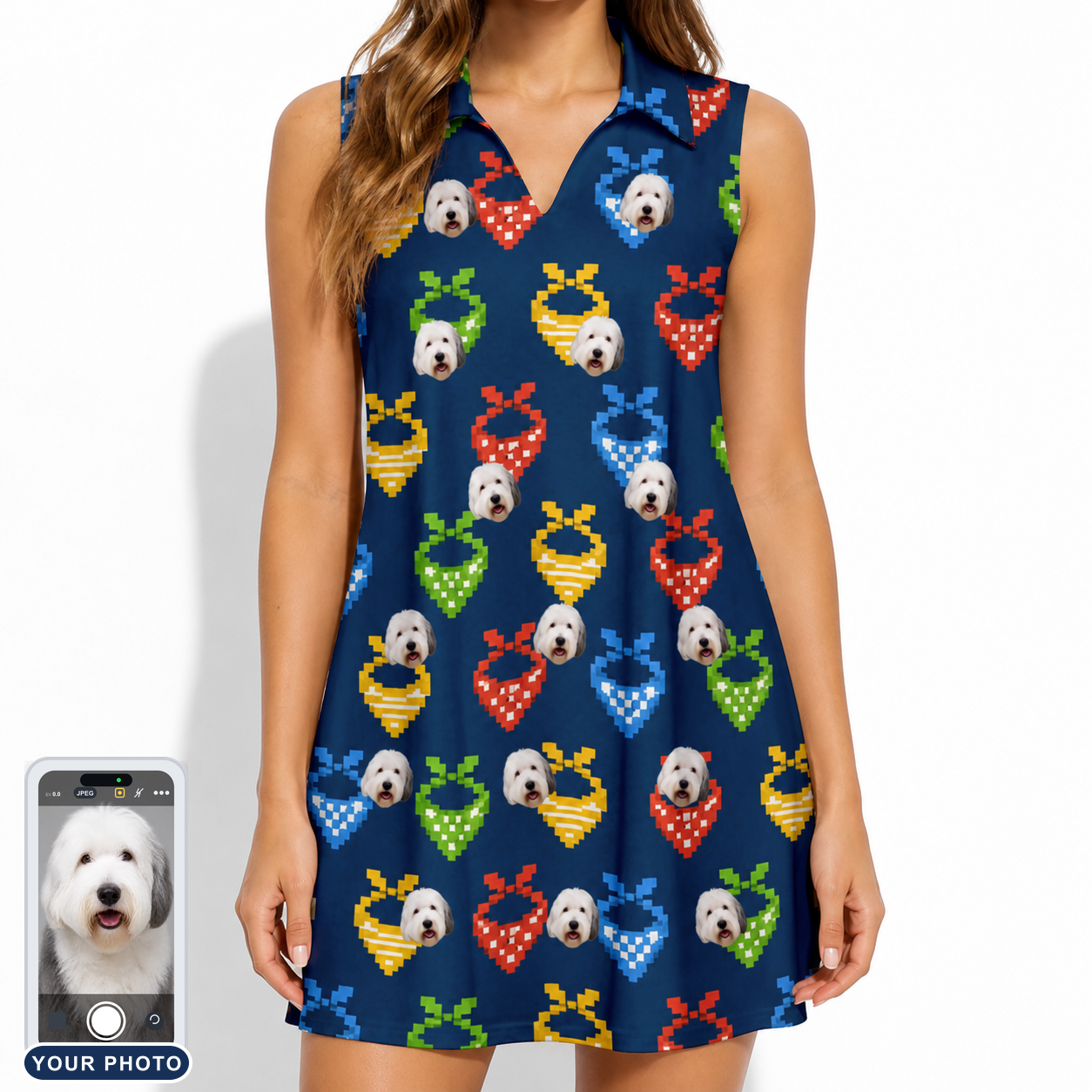 Women's Pawsome Paisley Custom Dog Face V-Neck Dress