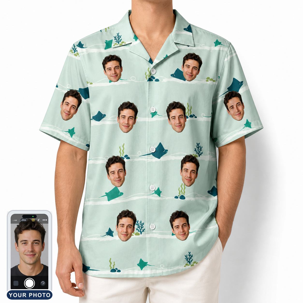 Men's Manta Motion Custom Face Hawaiian Shirt