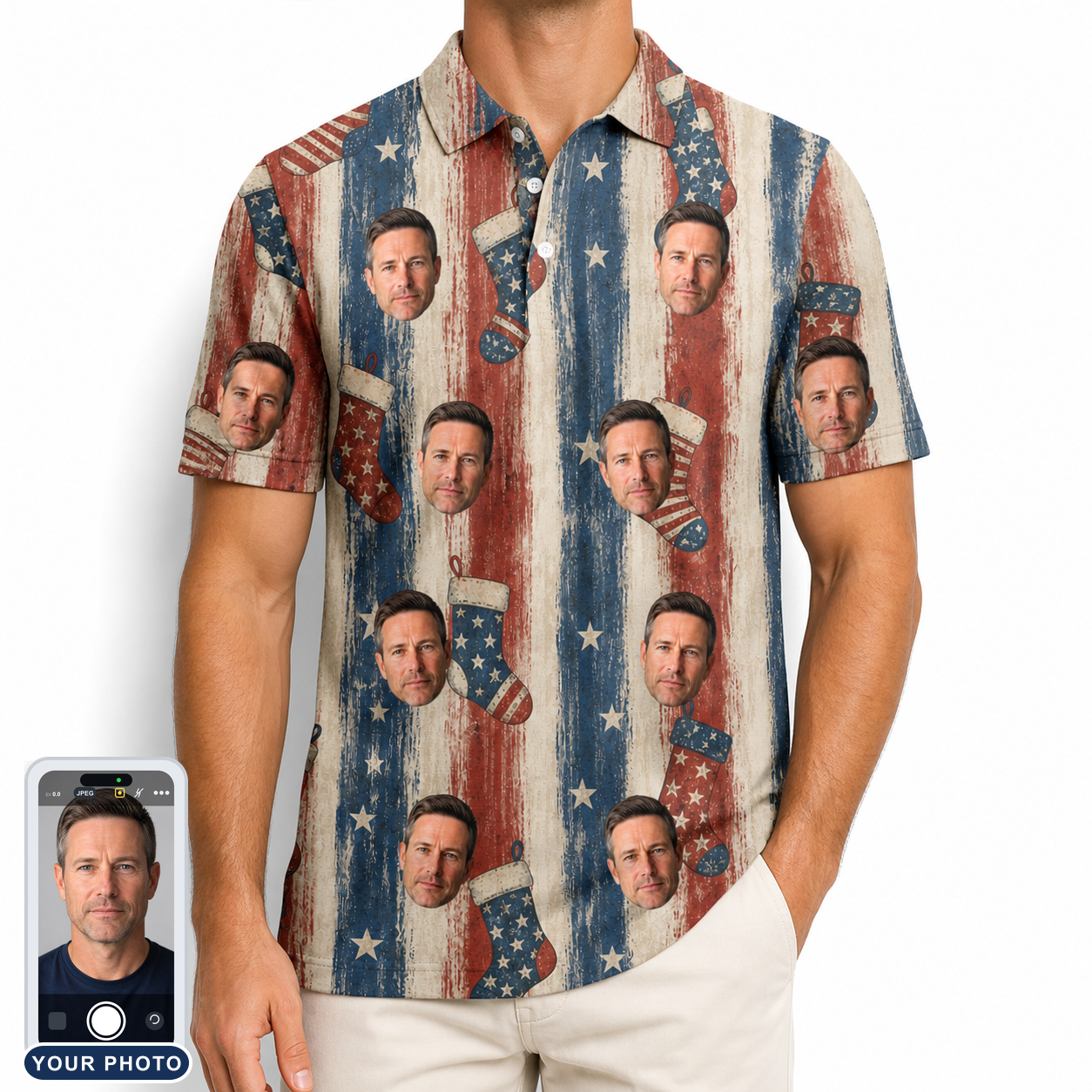 Men's Christmas Cuffs Custom Face Polo Shirt