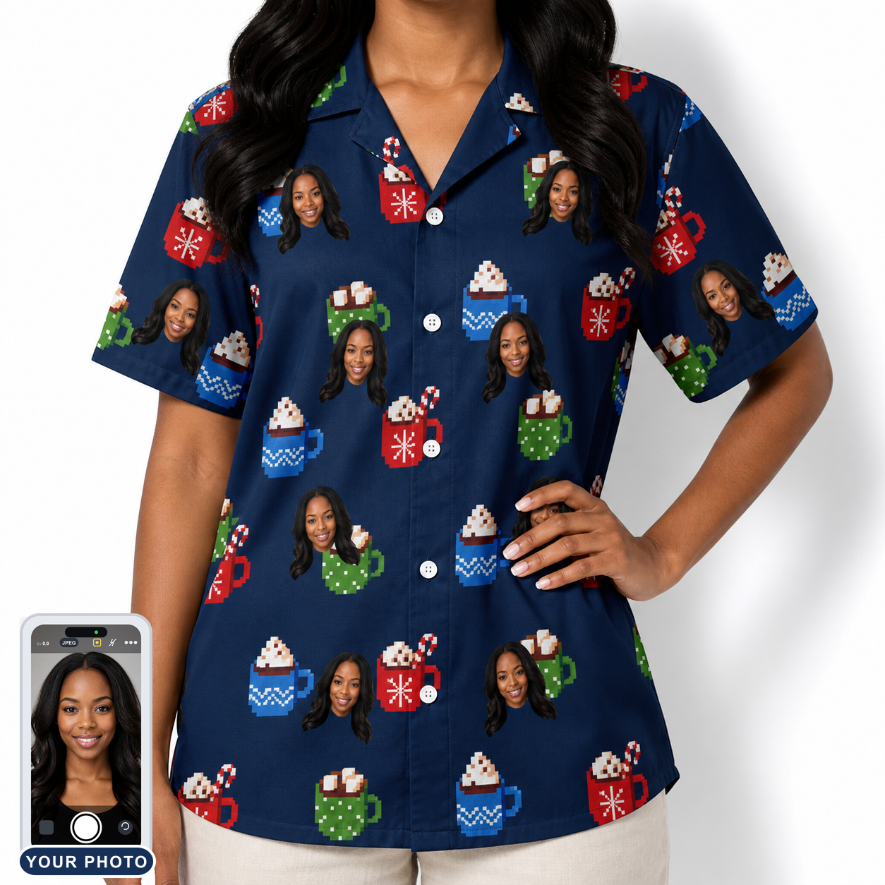 Women's Cocoa Cozy Custom Face Hawaiian Shirt