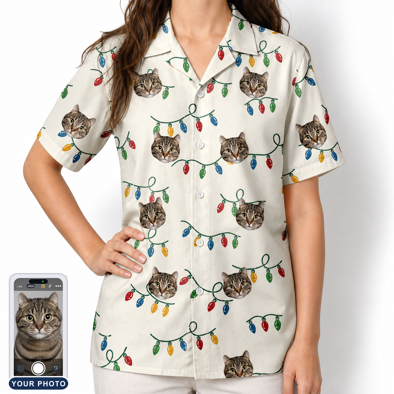 Women's Twinkle Tangled Custom Cat Face Hawaiian Shirt