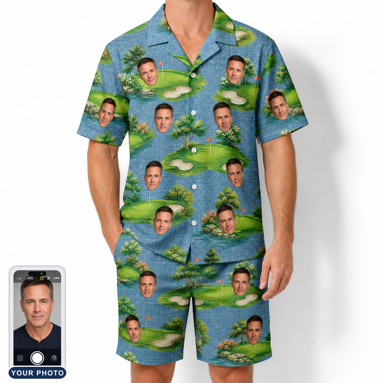 Men's Mulligan Meadows Custom Face Shirt & Shorts Set