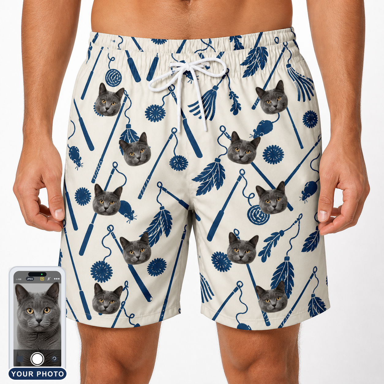 Men's Catnip Kinetics Custom Cat Face Beach Shorts