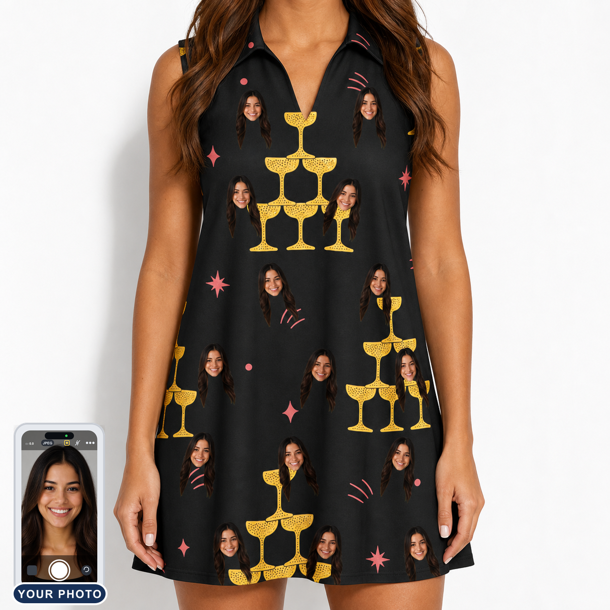 Women's Shoreline Cheers Custom Face V-Neck Dress