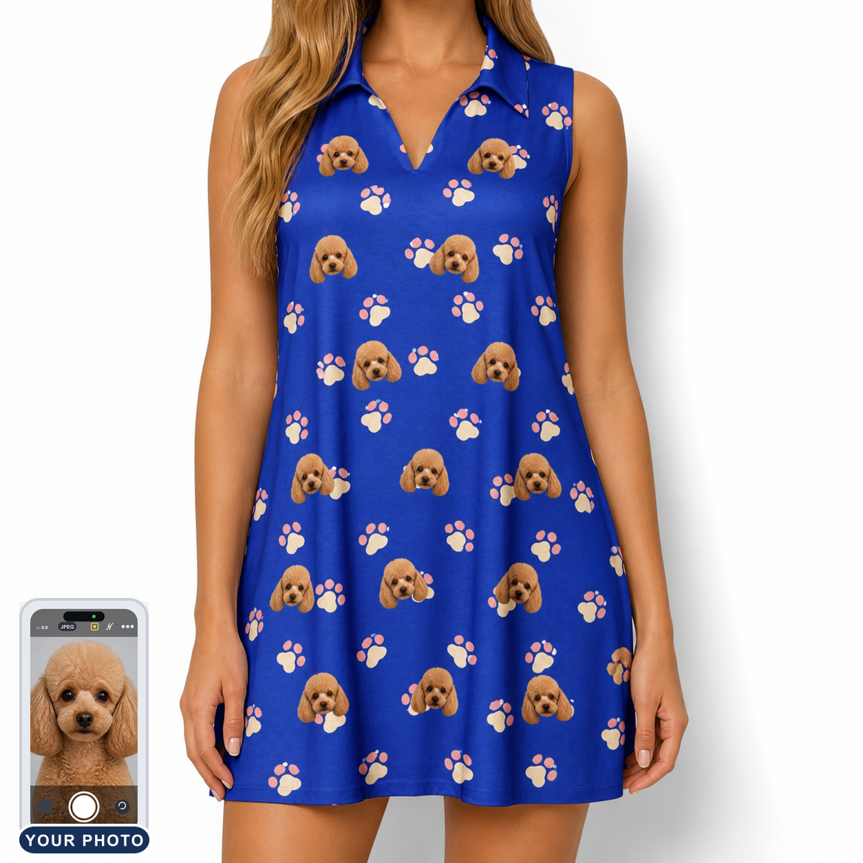 Women's Canine Confetti Custom Dog Face V-Neck Dress
