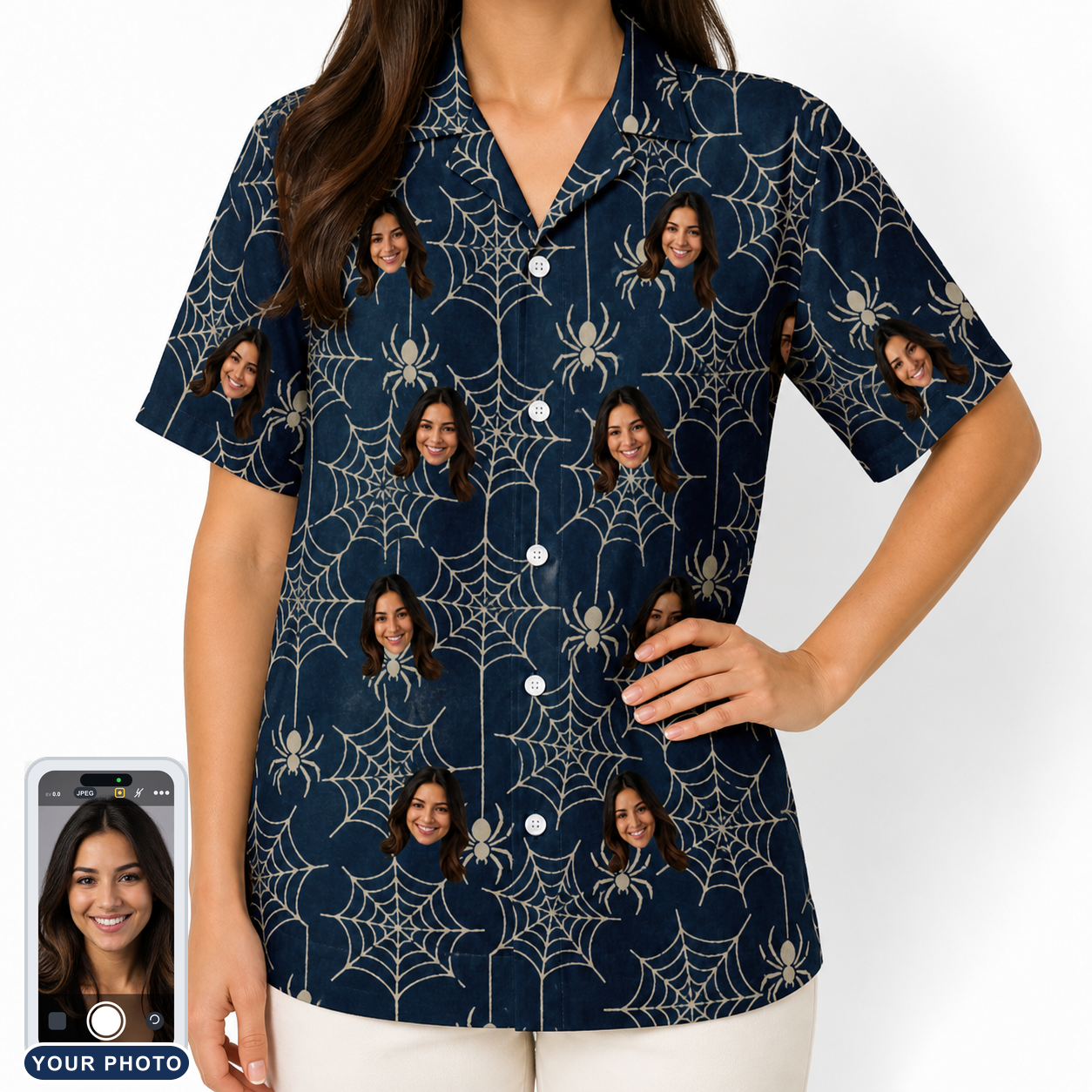 Women's Grim Gridwork Custom Face Hawaiian Shirt