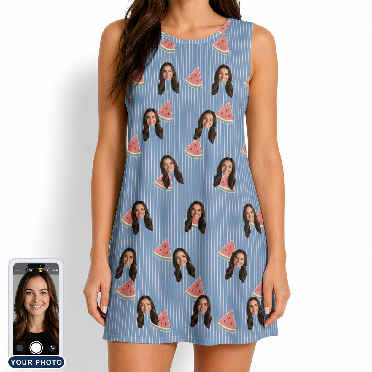 Women's Melon Mosaic Custom Face Tank Dress