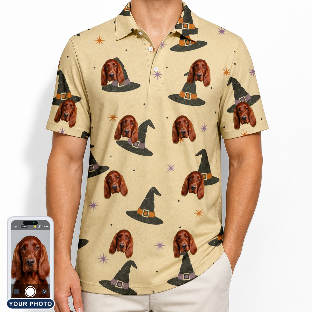 Men's Spellbound Spires Custom Dog Face Polo Shirt